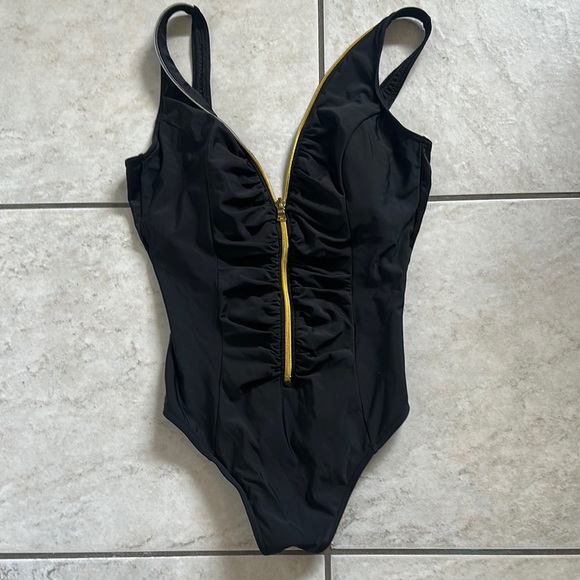 Miraclesuit Gold Zipper‎ Front One-Piece Swimsuit